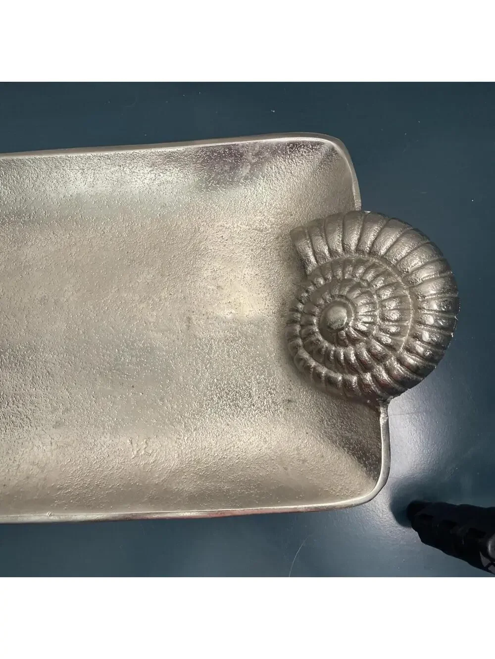 Z GALLERIE Silver Nautilus Sea Snail Handles Coastal Serving Decorative Tray